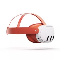 an orange and white headphones on a white background