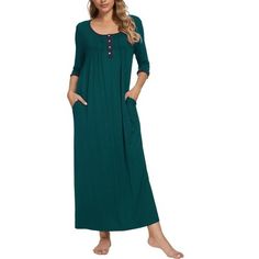 This chic long nightgown is an essential for your wardrobe. It is perfect for loungewear, nightwear, sleepwear, home bedroom, daily wear, etc.This pajamas dress for women is soft, lightweight, breathable and comfortable to wear as,and this soft sleepwear will keep you comfortable all night long.No matter the cozy bedtime, casual home relax, laze afternoon, comfy bath, the soft and lightweight women's nightdress could company with you all the time.The pajama dress also be a perfect gift for your Soft Sleepwear, Pajamas Dress, Womens Sleepwear, Red Lace Bra, Long Nightgown, Long Length Dresses, Cute Sleepwear, Dress Pockets, Pajama Dress