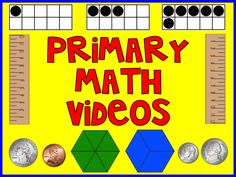 a poster with the words primary and secondary math videos written in front of them on a yellow background