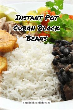 instant pot cuban black beans and rice in a white bowl