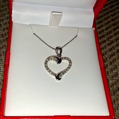 Brand New With Box! 18-22 Size Open To Offers Elegant Sterling Silver Open Heart Jewelry, White Macy's Jewelry As A Gift, Macy's White Jewelry As A Gift, Macy's White Jewelry Gift, Sterling Silver Open Heart Jewelry With Diamond Accents, Silver Open Heart Jewelry With Diamond Accents, Silver Diamond Cut Necklace Gift For Her, Macy's Sterling Silver Jewelry For Anniversary, Macy's Silver Necklaces For Wedding