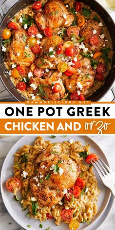 Whip up this Greek chicken and orzo recipe! It's a main course idea in just one pot. Tender and juicy with creamy orzo pasta, this chicken dish is a family-friendly dinner! Pin this for later! Recipes With Orzo, Greek Chicken And Orzo, Greek Chicken Orzo, Creamy Orzo Pasta, Chicken And Orzo, Greek Orzo, Creamy Orzo, Chicken Couscous, Orzo Recipe