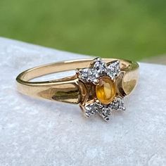 Genuine Yellow Topaz Center Stone With 6 Genuine Diamond Accents Set In 10k Yellow Gold Ring. Size 7. Vintage. In Great Condition. Has A Few Minor Surface Scratches As Shown In Photos. Yellow Topaz Ring, Diamond Accent Ring, Wedding Plans, Yellow Gold Ring, Topaz Ring, Ring Size 7, Women Accessories Jewelry, Vintage Colors, Yellow Gold Rings