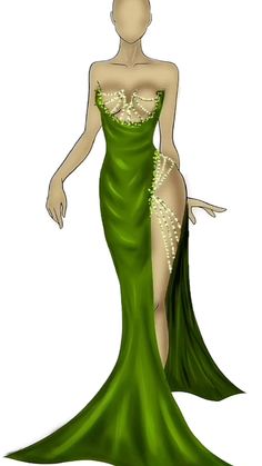 a drawing of a woman in a green dress