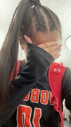 Sports Braided Hair, Hair Inspo Sport, Zig Zag Part Braided Ponytail, Cute Flag Football Hairstyles, Race Day Braids, Braids For Game Day, V Ball Hairstyles, Cute Pe Hairstyles, Hair For Soccer Games