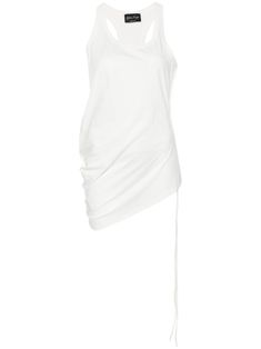 ivory white cotton jersey texture scoop neck side tie fastening racerback sleeveless asymmetric hem Tank Top White, Yoko London, City Dress, Summer Beach Wear, Cotton Tank Top, Lookbook Outfits, Ivory White, Cami Tanks, White Tank Top