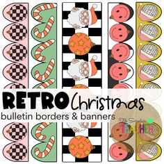 retro christmas clipart borders and banners with candy canes, candies, cookies