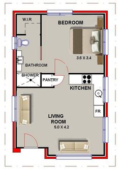 a floor plan for a small house with two bedroom and living room in the middle