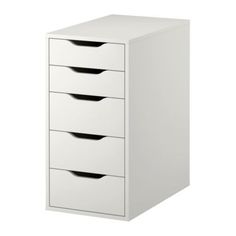 a white cabinet with five drawers on the bottom and one drawer in the middle for storage