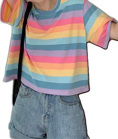 Female T Shirt, Harajuku Clothes, Casual Tshirt, Tunic Tops, Rainbow, T Shirt