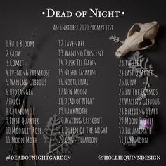 the dead of night poster is displayed on a black background with flowers and other items