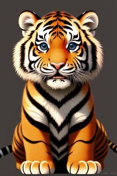 a tiger with blue eyes sitting down