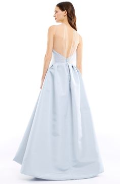 Strapless silk faille gown with pleated skirt and floral embroidery with a tulle illusion overlay Floral Embroidery, Pleated Skirt, Blue Dresses, Silk, Embroidery, Skirt, Floral, Fashion Design, Dresses