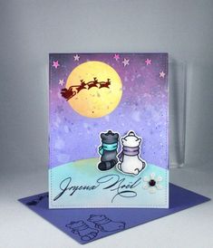 a handmade christmas card with santa's sleigh and snowman