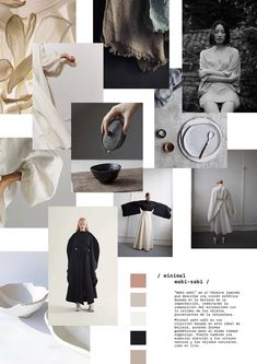 a collage of photos with different colors and shapes in them, including white clothing