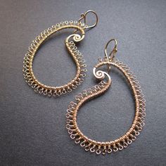 Kashmir 11 Hammered paisley earrings wrapped by CalicoJunoJewelry Paisley Jewelry, Paisley Earrings, Wire Jewelry Earrings, Hammered Jewelry, Wire Wrapped Jewelry Diy, Book Jewelry, Jewelry Techniques, Wire Wrapped Earrings, Beads And Wire