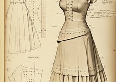 an old fashion sewing pattern for a dress with buttons on the front and back side