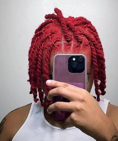 Red Twists Men, Red Hair Dreadlocks, Dyed Locs Ideas Men, Colored Locs Men, Darkskin Dudes, Loc Dye, Color Dreads, Burgundy Dreads, Dread Ideas