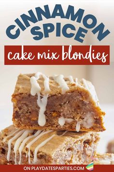 cinnamon spice cake mix blondies stacked on top of each other