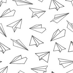 black and white origami paper airplanes flying in the sky seamless pattern background