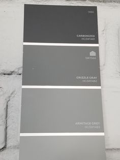 the shades of gray and white are shown in this color swat list for interior paint