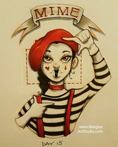 a drawing of a clown with the words mime on it's face and hands