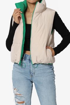 Elevate your winter style with TheMogan Junior's Winter Warm Reversible Puffer Crop Vest.This trendy and versatile sleeveless padded jacket features a reversible design, allowing you to switch up your look effortlessly.The padded construction provides warmth and comfort during colder months. With its sleeveless design, it can be easily layered over sweaters or long-sleeve tops.Perfect for casual outings or outdoor activities, this jacket is a must-have for any fashion-forward individual. Stay co Reversible Puffer Jacket, Winter Crops, Crop Vest, Padded Gilet, Trendy Fits, Cropped Vest, Thick Sweaters, Puffer Vest, Padded Jacket