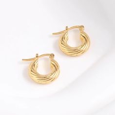 Ribbed Twisted Gold 8mm Hinged Huggie Earrings | Wanderlust + Co Wanderlust And Co, Gold Ear Cuff, Perfect Foundation, Fine Jewels, Huggie Earrings, Gold Drop Earrings, Huggies Earrings, Gold Vermeil, Beautiful Earrings