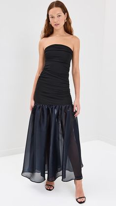 STAUD Liya Dress | Shopbop Taffeta Skirt, Fall Wedding Guest, Top Design Fashion, Strapless Maxi, Strapless Maxi Dress, China Fashion, Drop Waist, Black Maxi Dress, Hidden Zipper