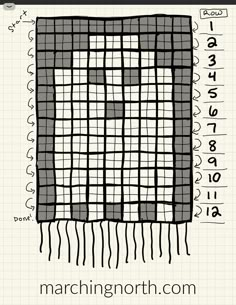 a drawing of a square with numbers and lines on the side, in black and white