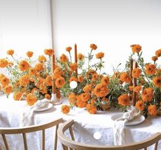 there are many orange flowers on the table