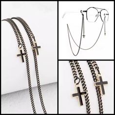 Gold & Black Cross Chain For Sunglasses Or Glasses.. ( Glasses In Picture Are Not Included ) Stainless Steel Gold And Black Color (Listing Is Only For Chain , No Glasses Included )Chain Is 29in Long . Goth, Industrial, Cybergoth, Cyber, Alternative, Vampire, Pinup, Rocker, Rockstar, Metal, Rockabilly, Dark, Gothic, Apocalypse, Gothfashion, Witch, Punk Steampunk, Rave, Stylish, Glamrock, Moon, Cross, Unicorn, Rockchic, Femmefatal, Unique, Cateyes, Sunprotection, Beach, Summer, Sun, Shades, Vacation, Palmtrees, Ocean, Playa, Sol,Arena Elegant Black Metal Glasses Chains, Adjustable Black Metal Glasses Chains, Trendy Black Metal Glasses Chains, Black Metal Glasses Chains With Adjustable Chain, Black Metal Glasses Chain With Adjustable Feature, Black Metal Glasses Chain With Adjustable Length, Black Metal Adjustable Glasses Chain, Black Adjustable Glasses Chain For Parties, Black Glass Glasses Chain For Parties