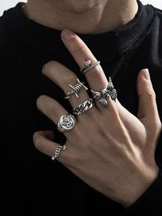 Guy Jewelry, Emo Jewelry, Grunge Jewelry, Edgy Jewelry, Mens Rings Fashion, Hand Jewelry, Men's Rings, Jewelry Inspo