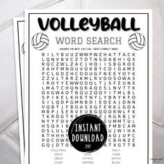 two volleyball word search printables sitting on top of each other