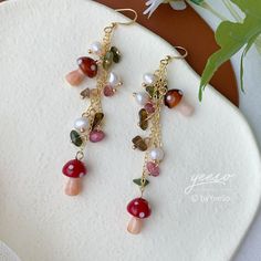 Mushroom Crystal Freshwater Pearl Earrings -  cottagecore earrings - magical mushroom raw stone earrings - unique dangle 🤍 Hypoallergenic 🌸 Handmade with love ✨ Cute & Dainty 🎁 Gift ready 〰️Click👇🏻 Find more Earrings🎀 https://www.etsy.com/shop/byYeeSo ◽️ PACKAGING ◽️ * The jewelry will be nicely packaged * Comes with a drawstring suede pouch * If you need personalized gift note, please click the link below, add it to your cart when check out to upgrade your packaging. https://www.etsy.com/ Earing Inspo Aesthetic, Handmade Fairycore Earrings For Gift, Masc Cottagecore, Cute Handmade Mushroom Earrings, Cute Dangle Earrings With Mushroom Design, Forest Sprite, Cottagecore Accessories, Mushroom Crystal, Nature-inspired Dangle Earrings With Mushroom Design