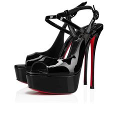 Black Sandals With Red Sole And Ankle Strap, Black Open Toe Sandals For Gala, Designer Black Sandals With Red Sole, Black Sandals With Red Sole And Open Toe, Black Open Toe Sandals With Red Sole, Luxury Black Sandals For Night Out, Elegant Black Sandals With Red Sole, Designer Black Party Sandals, Luxury Black Open Toe Heels