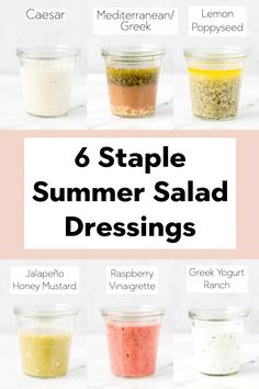 six simple summer salad dressings with text overlay