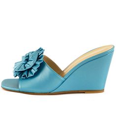 Handcrafted US sizing. Fits true to size. Heel Height: 3.15" / 80 mm approx Product measurements were taken using size 8. Please note that measurements may vary by size. Elegant Blue Open Toe Mules, Casual Blue Flat-heel Mules, Elegant Mules With 4-inch Wedge Heel, Blue High Heel Synthetic Mules, Comfortable Blue Non-slip Flip Flops, Work Formal, Red Carpet Party, Dance Heels, Cowboy Shoes