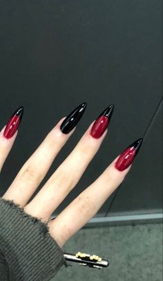 Red Black Nails, Nail Designs Ideas, Black Acrylic Nails