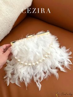 Bird in Bag - Womens Metal Frame Clutch Evening Bag with Faux Pearl Handle and Shoulder Chain Strap for Parties Evening Handbag, Shoulder Chain, Ostrich Feathers, Long Chain, Metal Chain, Chain Strap, Shoulder Bag Women, Cross Body Handbags, Evening Bags