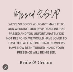 a wedding card with the words, bride and groom written in cursive font