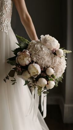 Romantic Hydrangea and Peony Wedding Bouquet Winter Peonies Bouquet, Wedding Bouquets Bride Peony, Bouquet Wedding Hydrangea, Gorgeous Flower Bouquet, Wedding Bouquets Bride Spring, Winter Florals Wedding, Peony And Hydrangea Bouquet Wedding, Peony Hydrangea Bouquet, Wedding Bouquets With Peonies