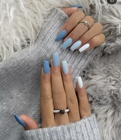 Blue Summer Nails Coffin, Uñas Baby Blue, Baby Blue And White Nails, Baby Blue Nails Ideas, Manicure Routine, Blue Acrylic Nails, Casual Nails, Glow Nails, Classy Acrylic Nails