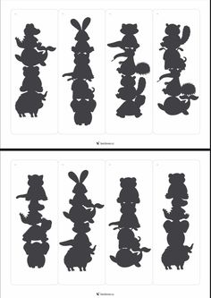 the silhouettes of different animals are shown in black and white, as well as an image