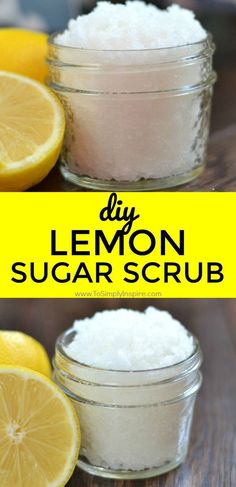 lemon sugar scrub recipe in small glass jars