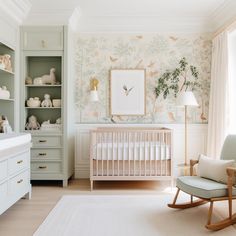 a baby's room is decorated in pastel colors