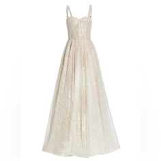 Beige Evening Dress With Boned Bodice, Evening Beige Dress With Boned Bodice, White A-line Gown For Gala, White A-line Evening Dress For Gala, White Evening Dress With Boned Bodice For Gala, Luxury White Evening Dress For Gala, White Luxury Evening Dress For Gala, Luxury White Maxi Evening Dress, Luxury White Dress With Sweetheart Neckline