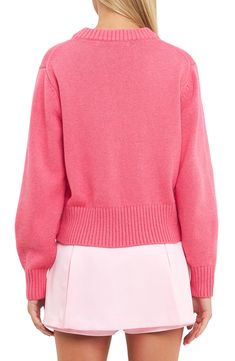 A relaxed, slightly oversized fit adds to the cozy vibes of this playfully pink cotton-blend sweater knit with ribbed trim. Crewneck Long sleeves Ribbed cuffs and hem 50% cotton, 30% acrylic, 20% wool Hand wash, dry flat Imported English Factory, Cozy Vibes, Sweater Knit, Pink Cotton, Knitted Sweaters, Cotton Blend, Hand Wash, Nordstrom, Long Sleeves