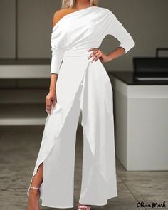 Olivia Mark - New Sensual Party Jumpsuit Long Sleeve Jumpsuit Outfit, White Party Attire, White Party Outfit, Party Jumpsuit, Collar Jumpsuit, Bodycon Jumpsuit, Jumpsuit Outfit, Stylish Party, Casual Rompers