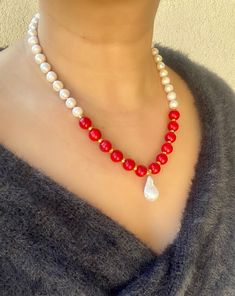 Genuine Red Coral Beaded Gemstone Chic Boho Necklace, Handmade Unique Freshwater Pearl and Coral Necklace. This elegant necklace made of high quality red coral, freshwater pearls and big baroque pearl pendant. You can wear it everyday. It is also perfect gift to your wife, mother, girlfriend and sister ☀️Dimension: 45 cm +4 cm extention chain If you do not want an extension chain or need additional extension chain, please inform me. 🌈Materials:Coral, Freshwater Pearl,14k gold plated Pendant: Ba Red Elegant Pearl Drop Necklace, Elegant Red Pearl Drop Necklace, Elegant Red Gemstone Beaded Necklace, Elegant Red Coral Beaded Pearl Necklace, Elegant Red Beaded Pearl Necklace, Elegant Red Single Strand Pearl Necklace, Elegant Red Pearl Necklace With Gemstone Beads, Elegant Single Strand Red Pearl Necklace, Handmade Elegant Red Coral Pearl Necklace